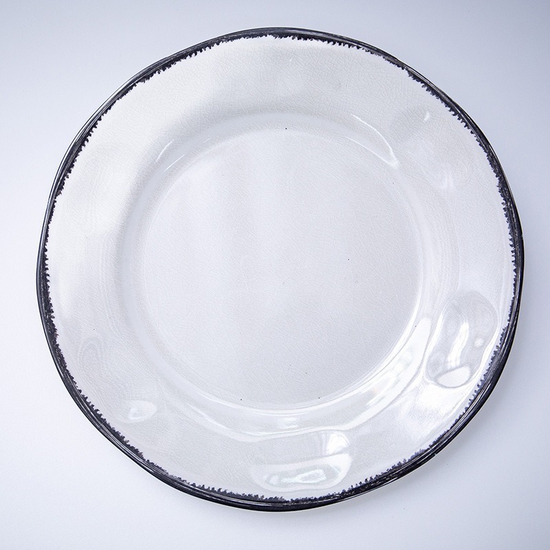 Melamine white porcelain imitation round shallow plate, hotel, restaurant, commercial buffet plate, melamine tableware OEM full figure