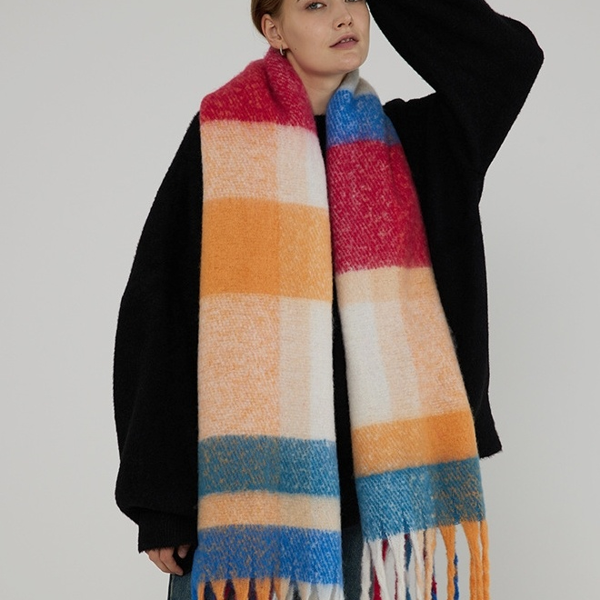Wholesale export scarves, e-commerce live streaming, new in stock Monet Garden series, colorful checkered thick silk, supply chain supply details Picture