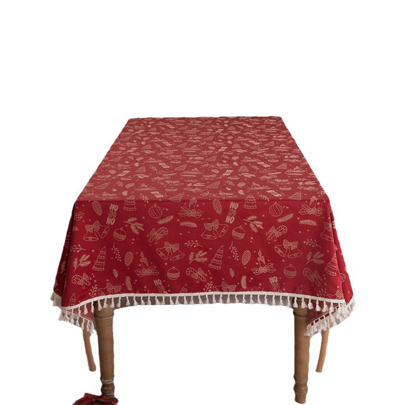 Cross-border Christmas red jacquard Christmas tree, bell, deer, tassel, tablecloth, coffee table, tablecloth, cover cloth, waterproof dropshipping Application Scenario