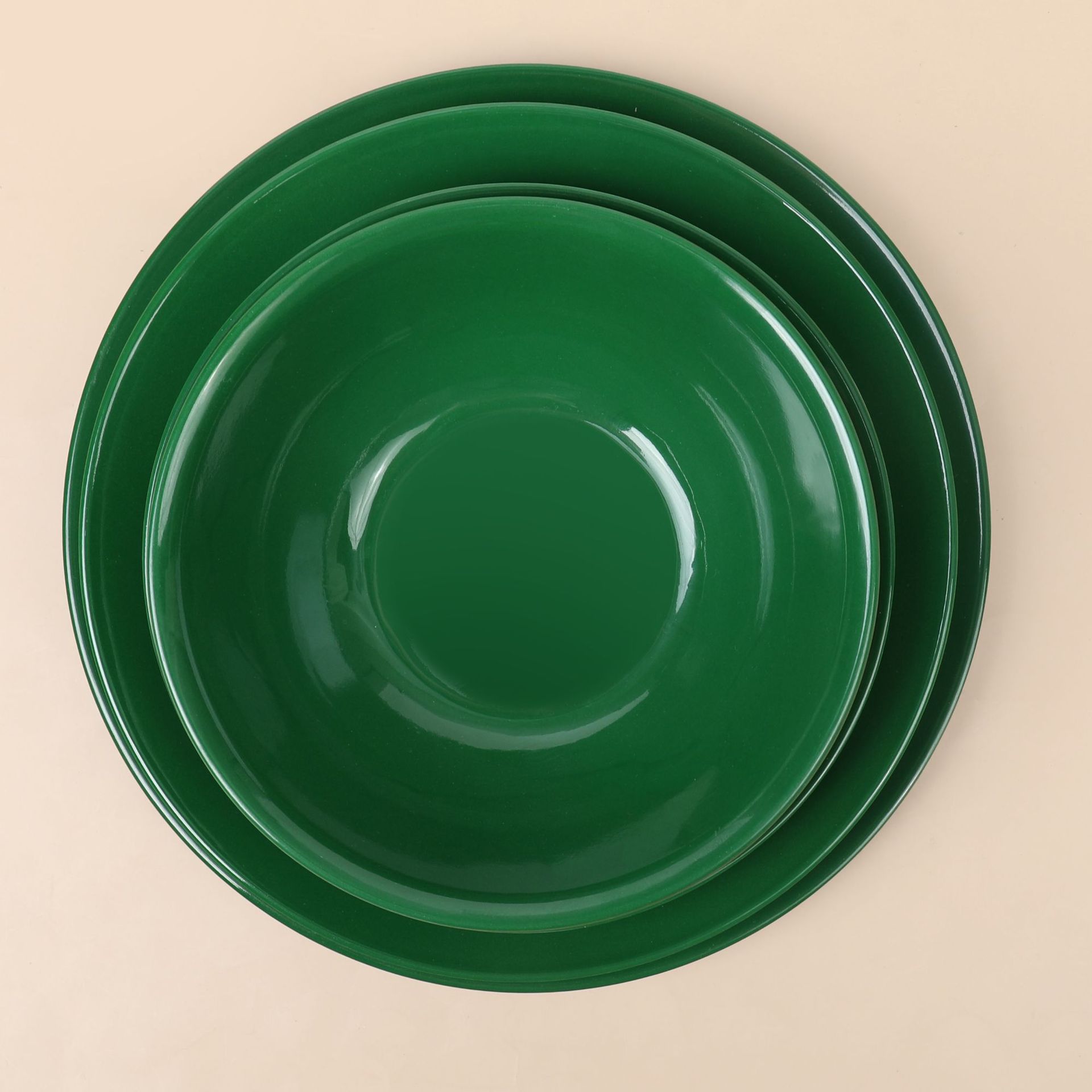 High-end emerald green ice-crack glazed plate, bowl and dish set, creative melamine imitation porcelain tableware, hotel and restaurant plates, bowls and dishes Item Picture