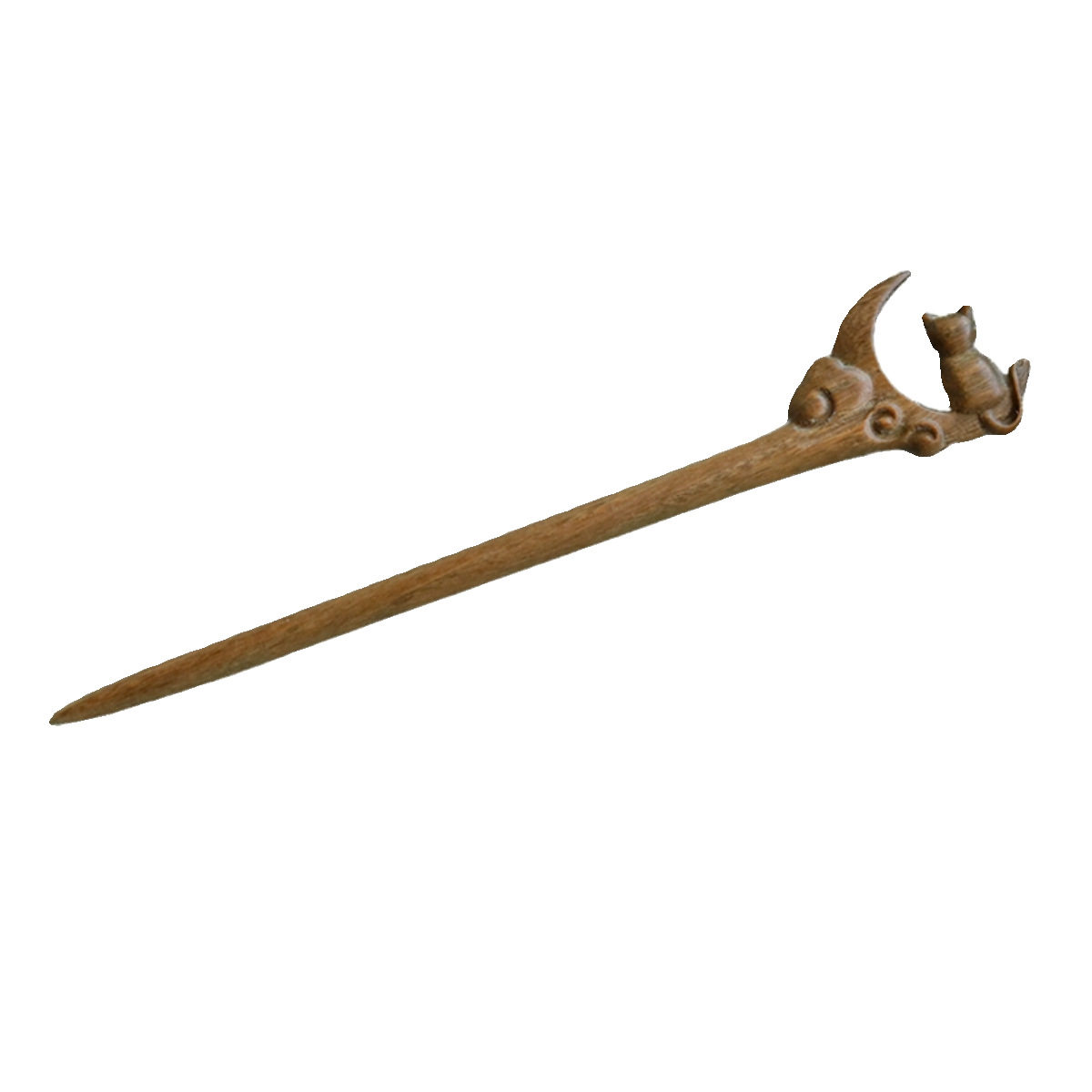 Moon-gazing cat, sandalwood fox cat sitting on the moon, ancient-style hairpin, updo, classical wooden hairpin, Chinese style Application Scenario