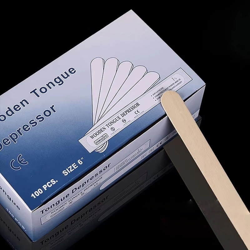 外贸一次性木质压舌板wooden tongue depressor单独英文包装细节图
