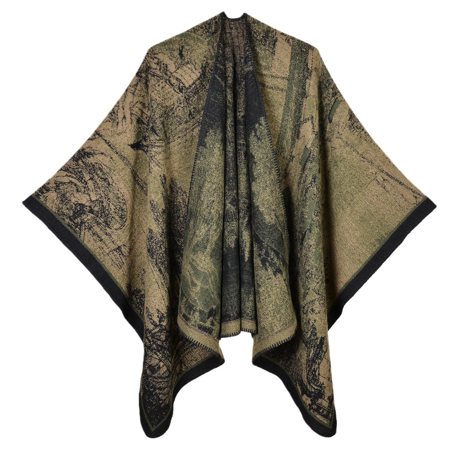 Jiangnan water town cultural tourism shawl, autumn and winter imitation cashmere knitted scarf, slit oil painting cape, cape outerwear Application Scenario