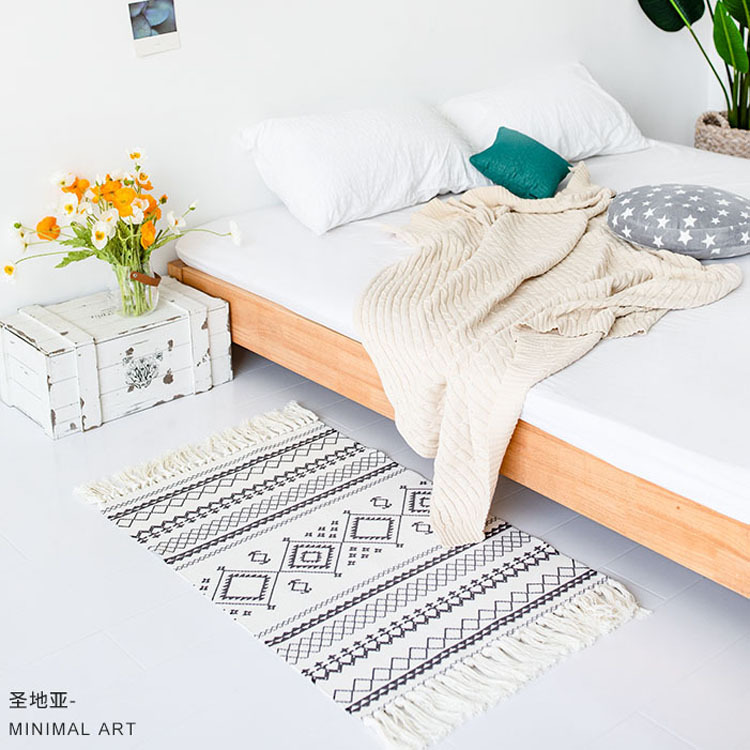 Nordic coffee table, cotton thread woven tassel floor mat, simple bedroom carpet, bedside blanket, living room bay window mat, office Specification image