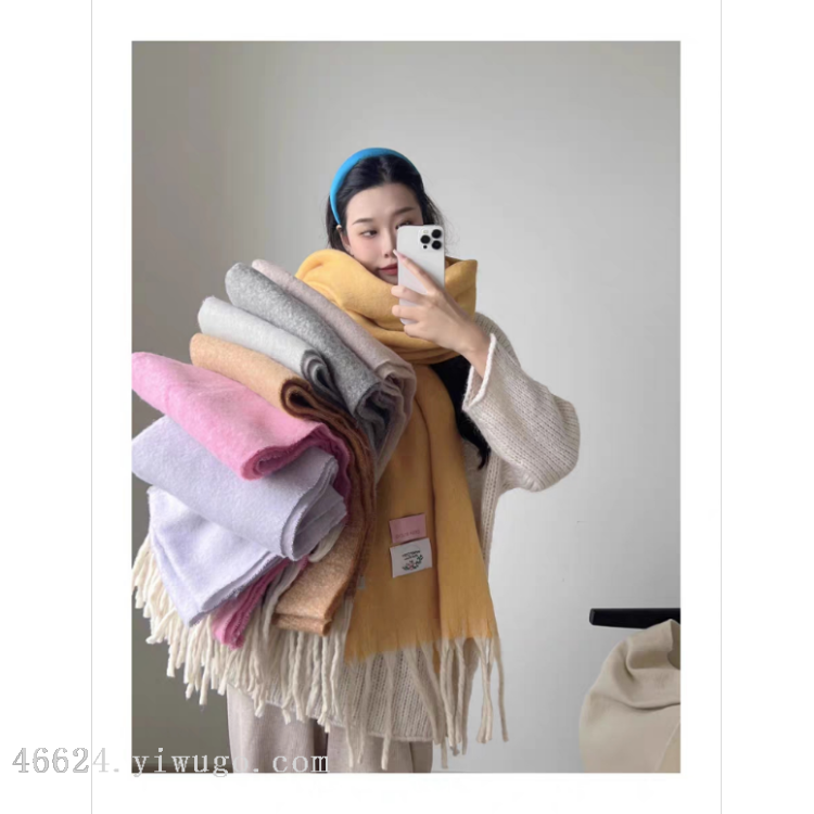 Cross-border scarf wholesale e-commerce live streaming supply chain 88 Cotton Candy series Cotton Candy single-color thick beard scarf supply