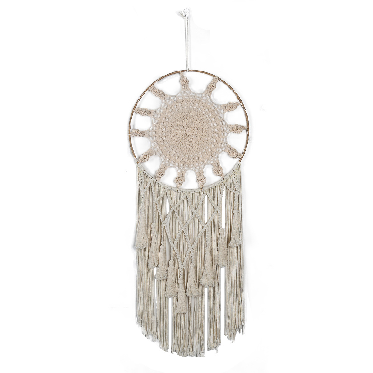 Beige rose hand-woven dreamcatcher decorative pendant, wedding decoration wall bedroom homestay creative tapestry Application Scenario