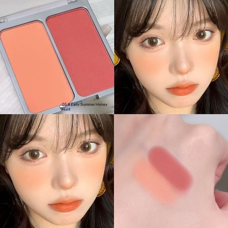 High color rendering two-color color-changing matte powder blush palette, waterproof and long-lasting facial blush makeup factory wholesale Specification image