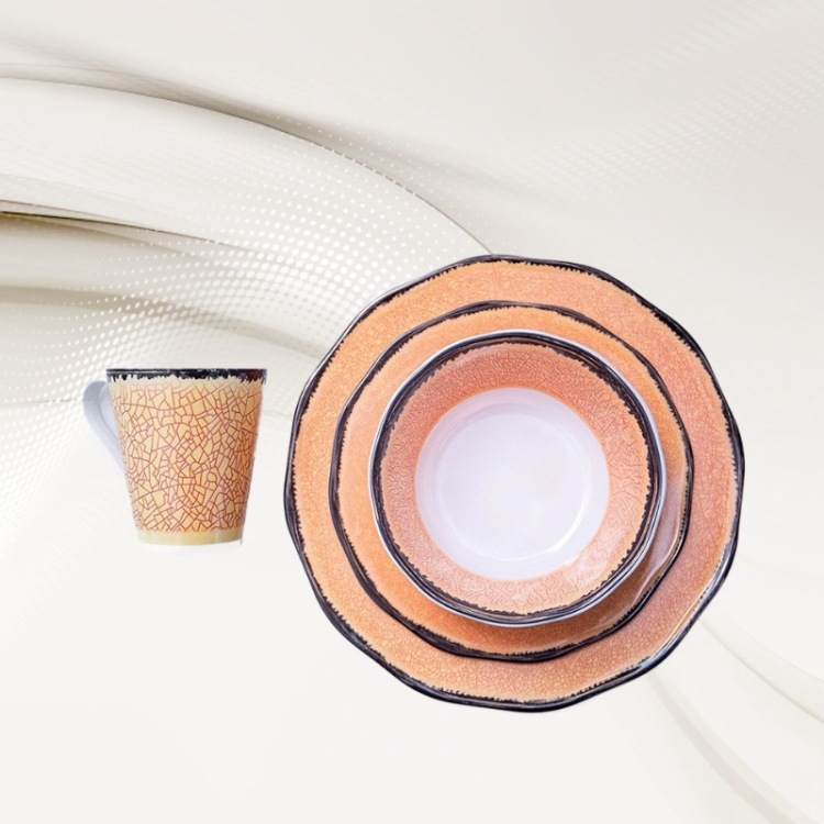 Cross-border tableware, street hot pot restaurant plates, retro melamine bowls and plates, commercial oil plates and bowls, nostalgic old hot pot bowls and plates Item Picture