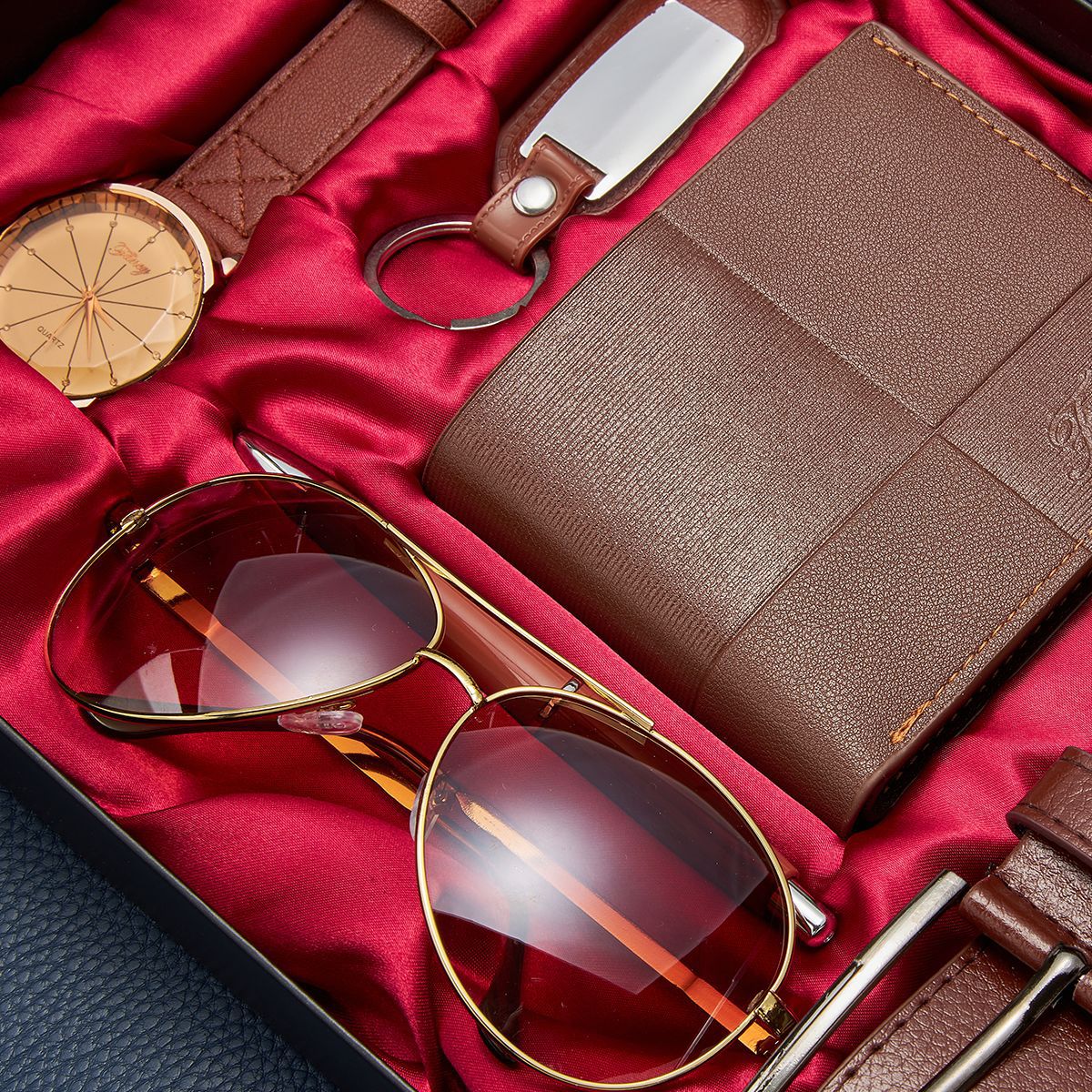 حقيبة لوازم الملابس التقليدية للرجال، محفظة، ساعة، سلسلة مفاتيح ذات نظارات، هدية للمدرسين بمناسبة يوم المعلمين Specification image