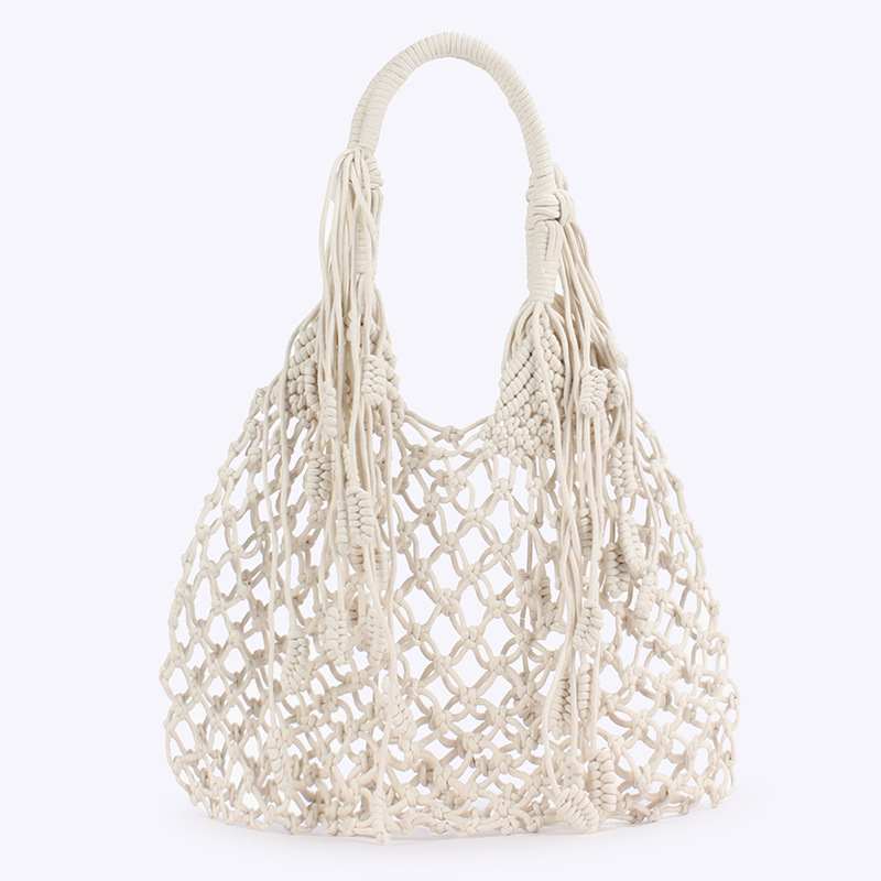 New ins style single-shoulder woven bag, trendy forest-themed cotton rope woven bag, vacation cotton rope net bag, beach bag full image
