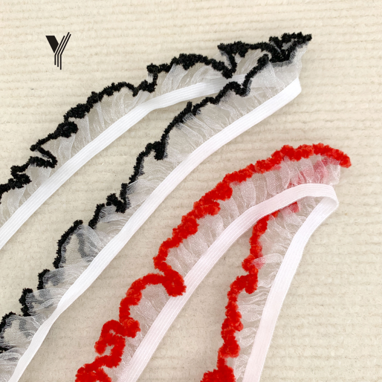 In stock: color single-sided black fungus edge knitted elastic band hair accessories, women's underwear, swimsuits, fish silk woven band underwear, high-end Item Picture