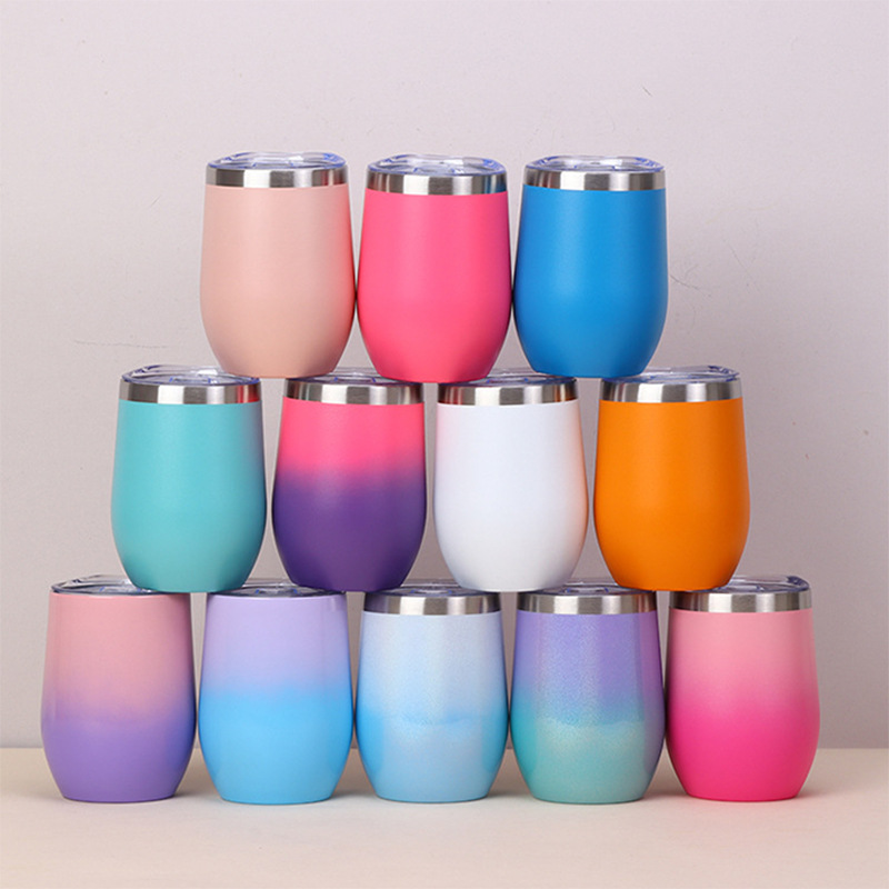 亚马逊跨境12ozU型鸡蛋杯304双层不锈钢外贸款保冷大肚红酒蛋壳杯