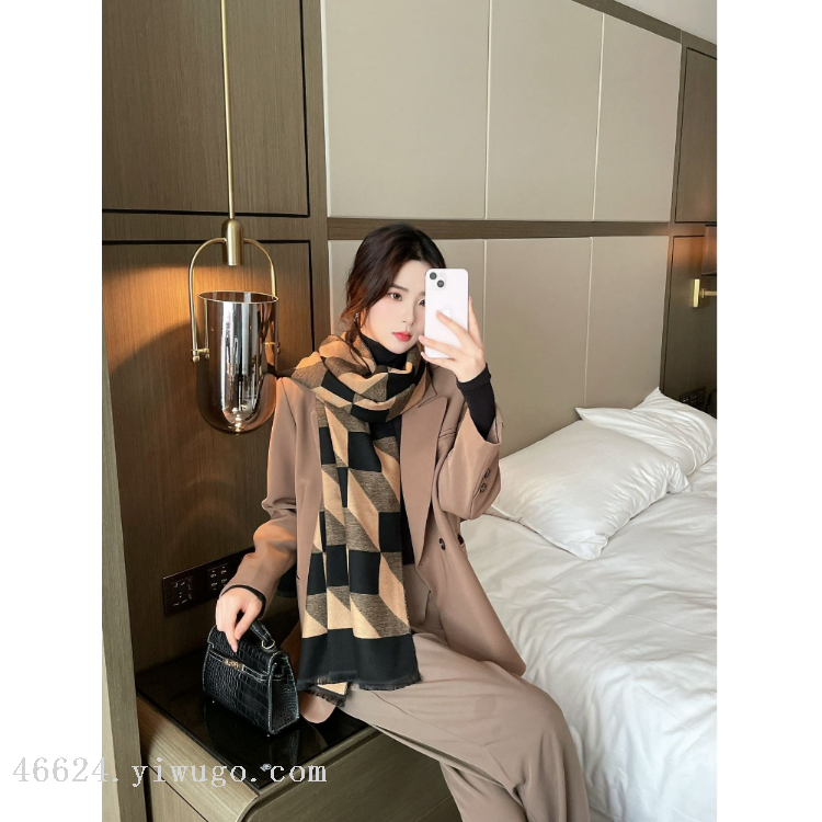 Cross-border scarf wholesale e-commerce supply 37 Fashion Jacquard series three-dimensional checkered scarves Specification image