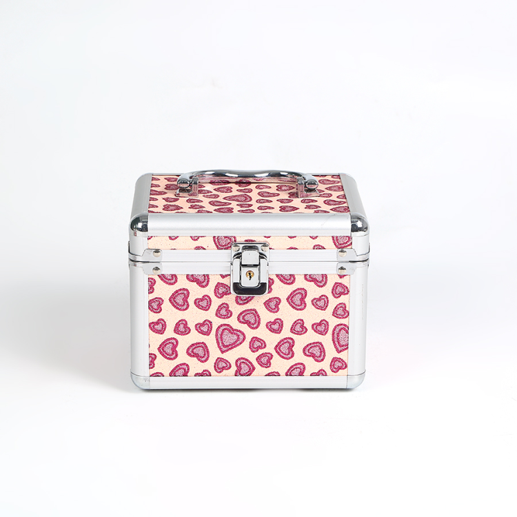 Small aluminum alloy makeup case with mirror and key, hand-held accessory box, five colors to choose from, hand-held makeup case details Picture