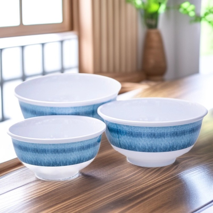 Round melamine bowl wholesale tableware set, home diamond bowl six-piece set, opening gift rice bowl set tableware
