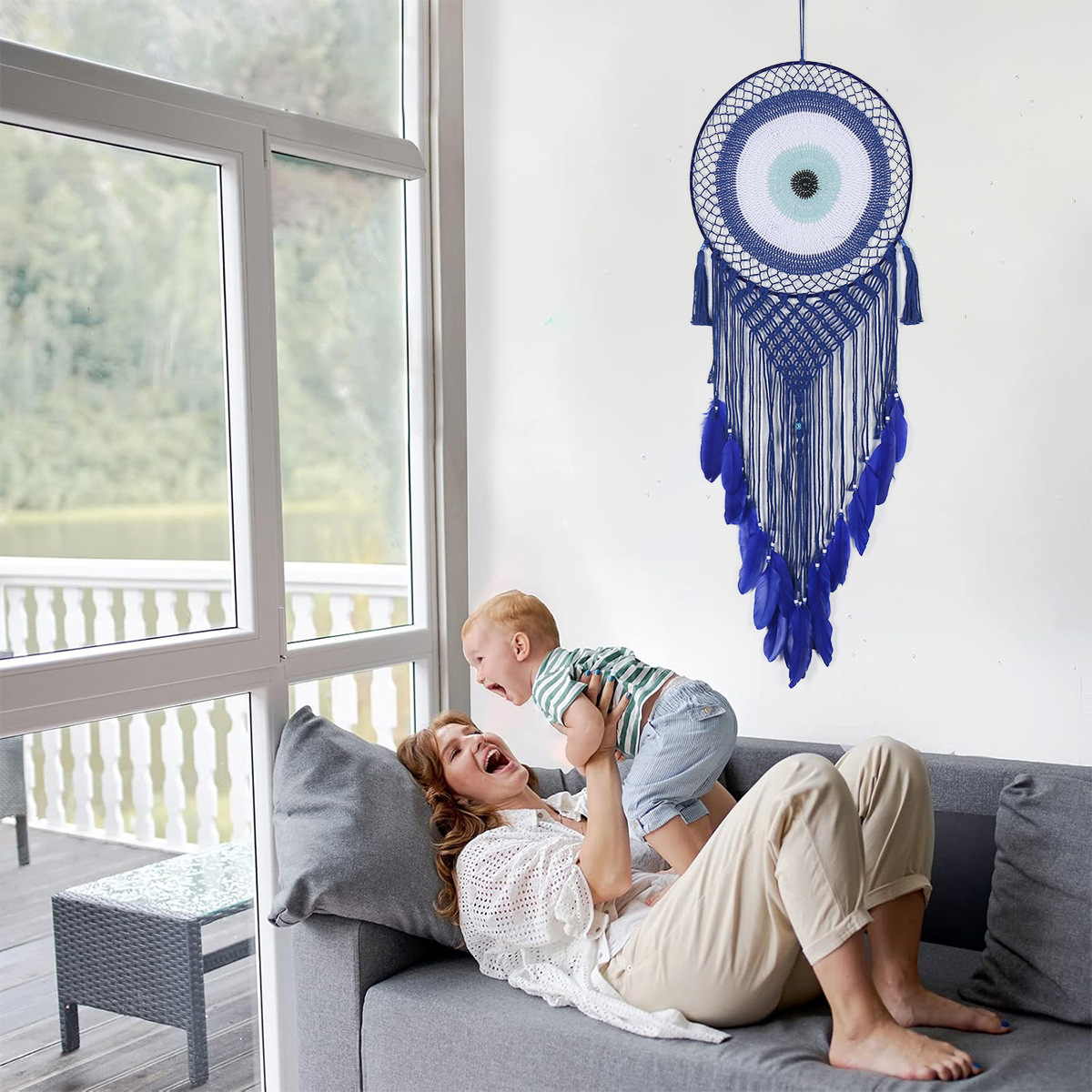 Nordic-style Devil's Eye tassel tapestry, home living room decoration, wall decoration, cross-border best-selling dream catcher wall hanging