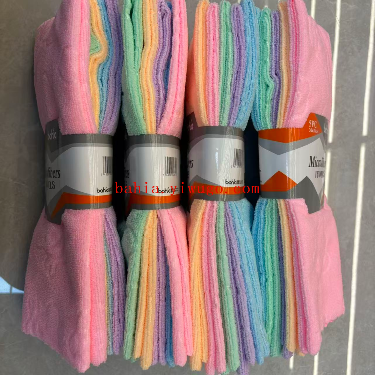 压花小熊30*70cm抹布5条装素色擦拭巾厨房清洁洗碗巾清洁巾细节图