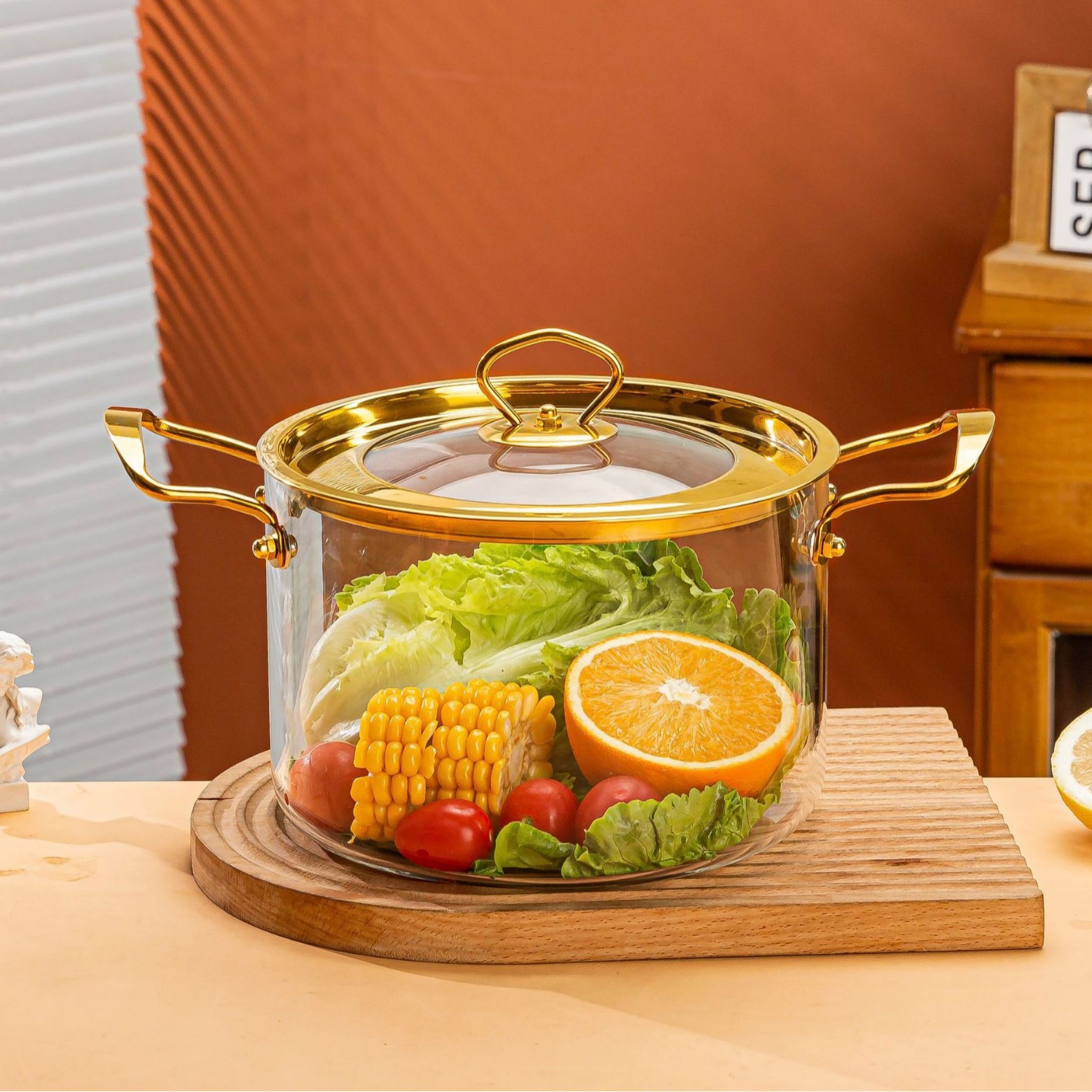 High-temperature resistant transparent double-ear glass pot, high borosilicate soup pot, instant noodle pot with lid, household promotional gift Item Picture