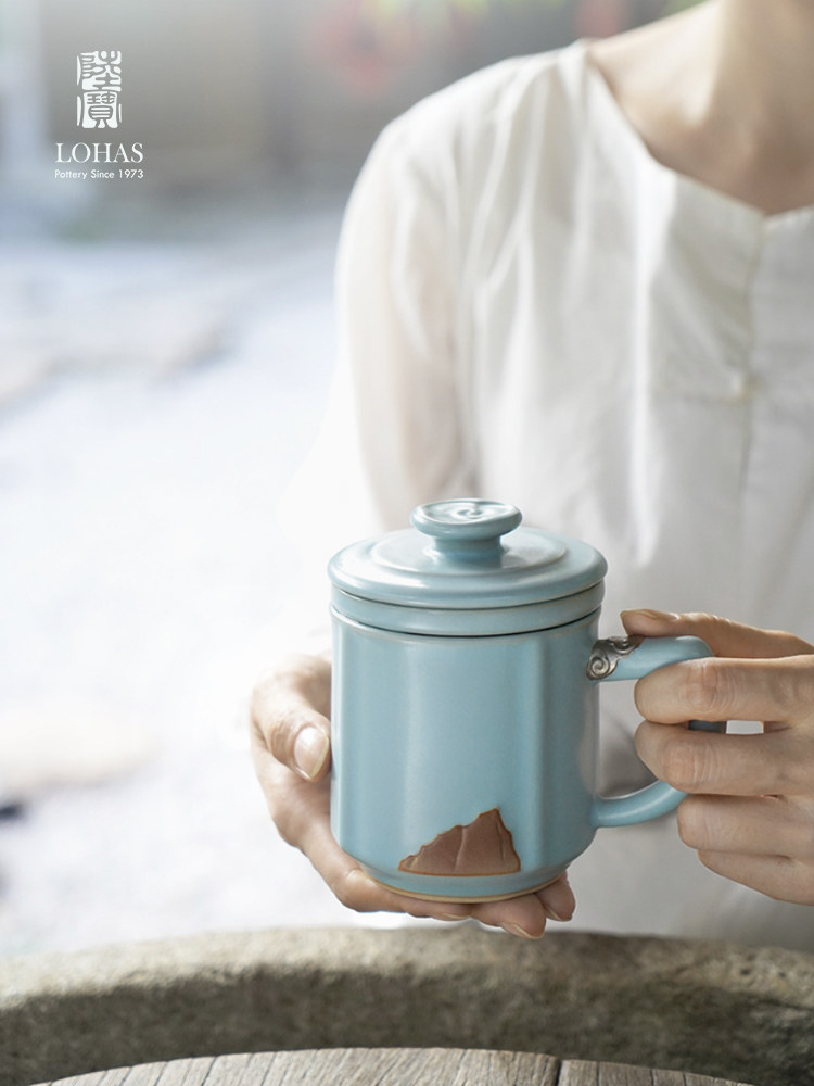 Lu Bao Flagship Store Song Yun Ru Kiln Tea Cups, tea-water separation tea cups, office high-end water cups, after the rain, the sky is clear Application Scenario