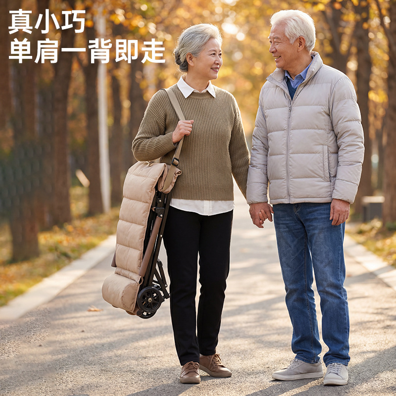 Wheeled folding chair outdoor travel cart, lightweight and portable, elderly and children's trolley, multi-functional park walking cart