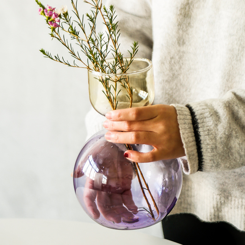 花瓶高级感现代简约透明玻璃鲜花水培养小众花瓶假花摆件客厅插花