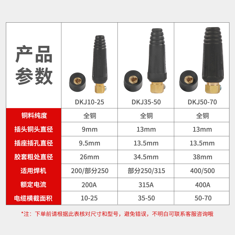 电焊机DKJ25-35-50-70平方全铜欧式接头 焊接电缆连接器快速插头