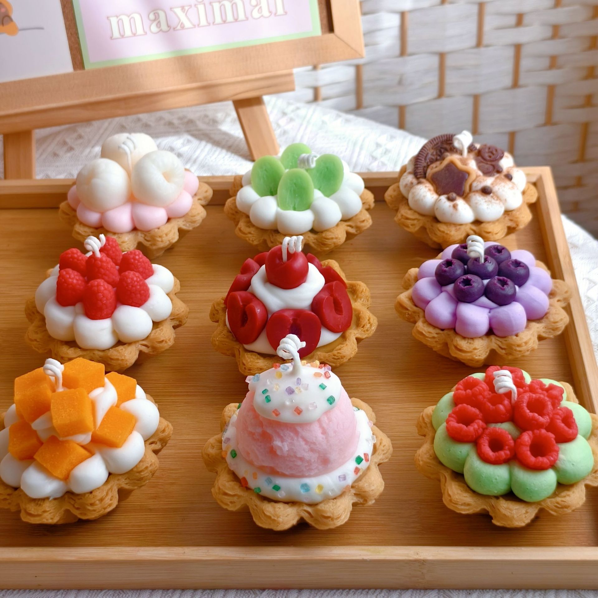 蛋挞香薰蜡烛可颂太阳花蛋挞跨境批发大豆蜡摆件草莓蓝莓水果塔