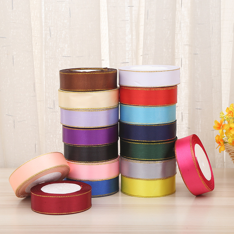 Multi-specification gold-edge polyester ribbons, cake box ribbons, gift flower packaging straps, diy decorative webbing ribbons, satin ribbons details Picture