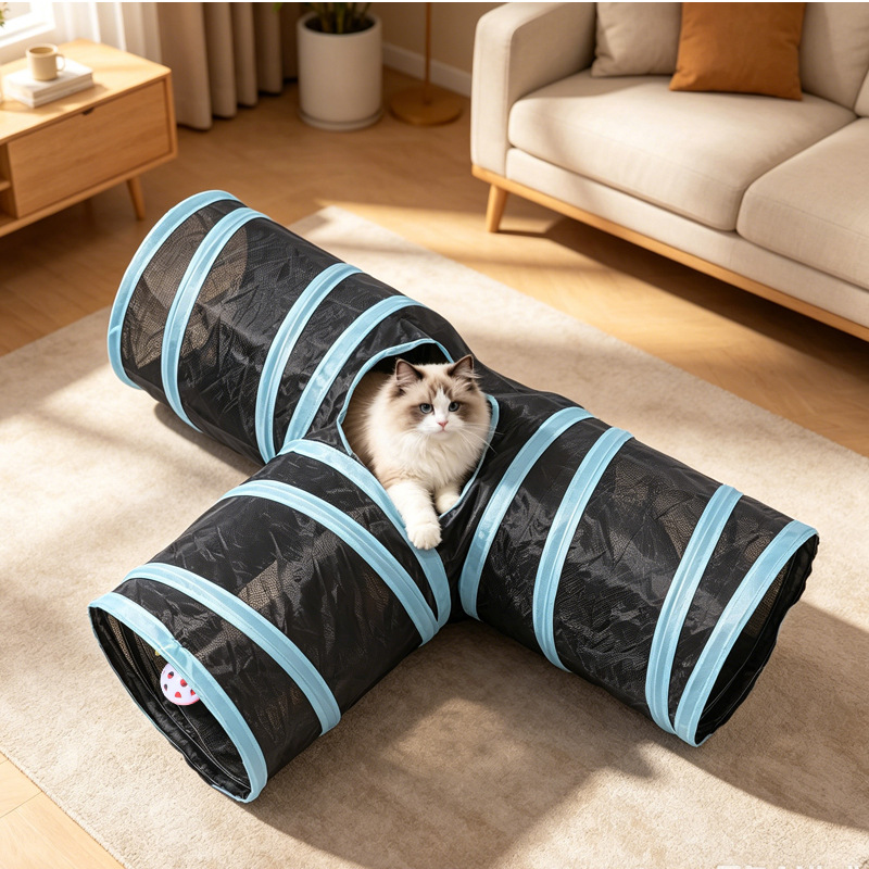 Cross-border Rainbow T-shaped three-way cat channel, fur ball Cat toy track, Pet toys and supplies, tumbling dragon channel Specification image