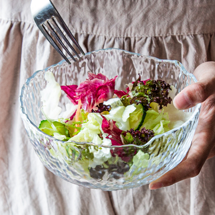 Japanese-style gold-edge glass bowls, salad bowls, vegetable and fruit plates, home creative internet-famous hammer-patterned tableware, dessert bowls