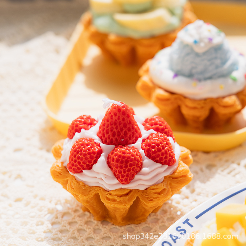大豆蜡可颂蛋挞甜品蛋糕香薰蜡烛摆件草莓蓝莓水果挞手工