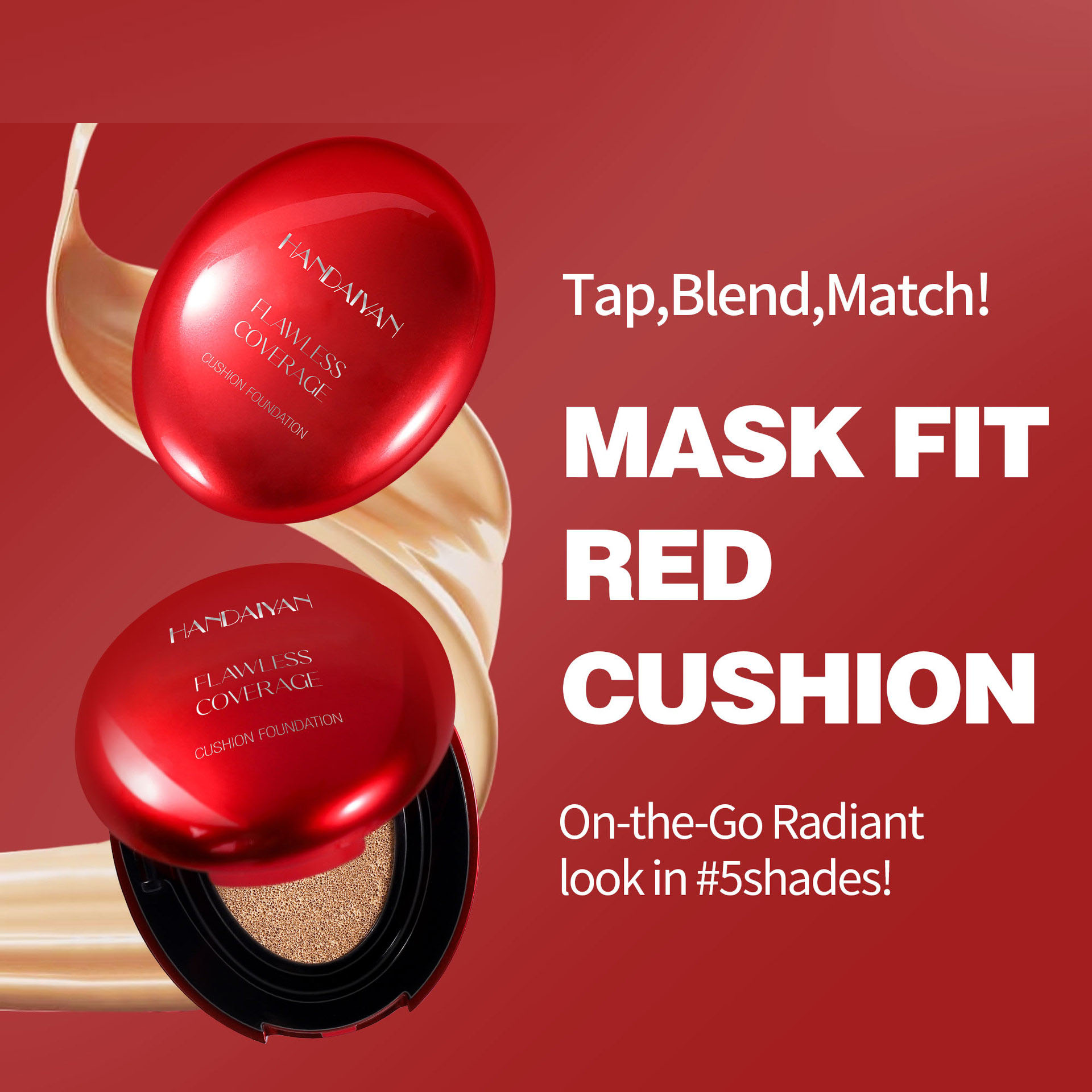 Spot-On Whitening Moisturizing Cushion Foundation 5-color Oval Red Shell Transparent Natural Concealing facial dark spots