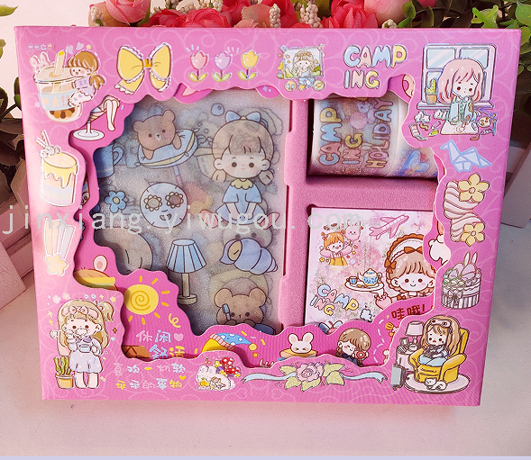 盒装磨砂手账胶带便签本套装 盒装手帐贴 儿童卡通贴纸手帐贴纸