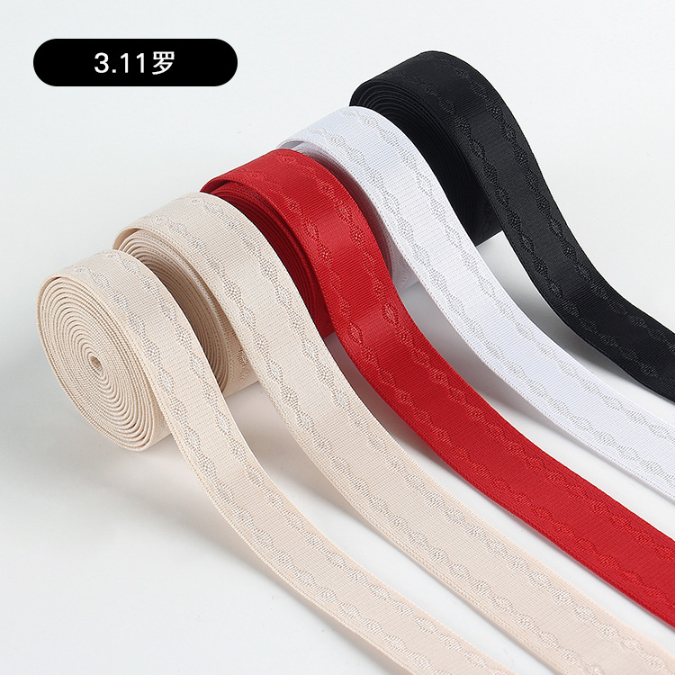 Customized polyester shoulder straps, jacquard elastic bands, bra and underwear straps can be cut, looped and buttoned for sale, and are stretchable details Picture