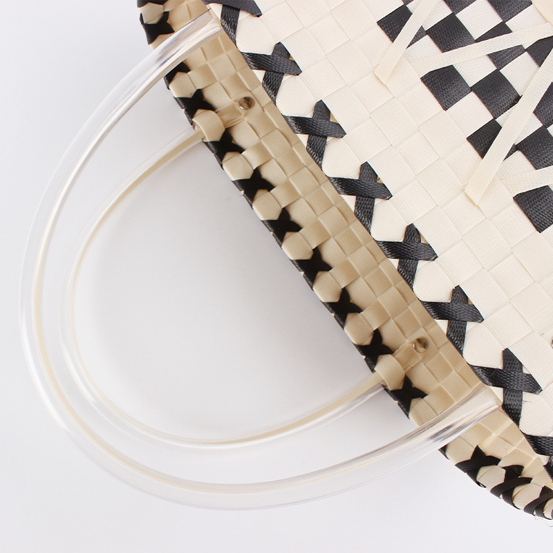 The store manager recommends a new color-blocked plastic woven bag for daily use, vacations, outings, picnics, and large-capacity ladies' bags Item Picture