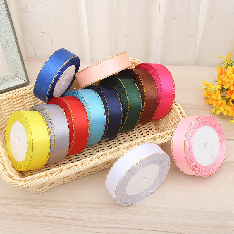Multi-specification gold-edge polyester ribbons, cake box ribbons, gift flower packaging straps, diy decorative webbing ribbons, satin ribbons