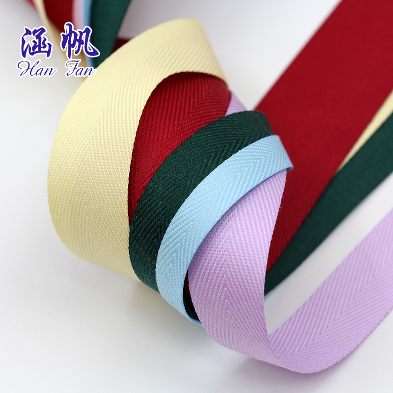 Ribbon webbing, colored ribbon herringbone webbing, dyed hemming, clothing accessories, collar webbing manufacturer wholesale and customization Specification image