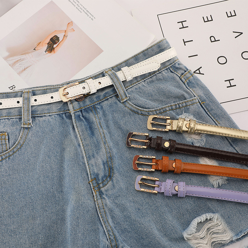 Patent leather pin buckle belt for women with diamond decoration, versatile belt for skirts and jeans, simple and casual Korean-style belt for women