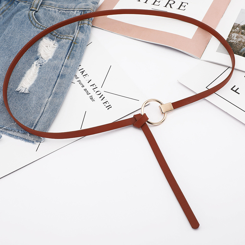 The new women's knotted small belt pairs well with a sweater dress for decoration. The Korean-style thin waist belt is versatile and the round buckle belt is perfect for women Specification image