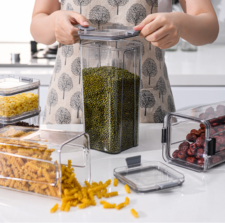 厂家定制方形杂粮密封罐 食品级PET透明带盖厨房储物五谷杂粮收纳产品图