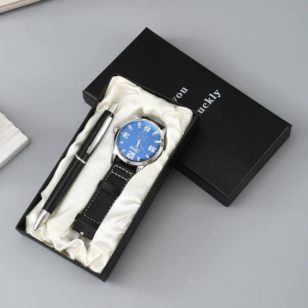 Cross-border business gift set: Men's quartz watch + pen, simple business souvenir Valentine's Day gift for your boyfriend Item Picture