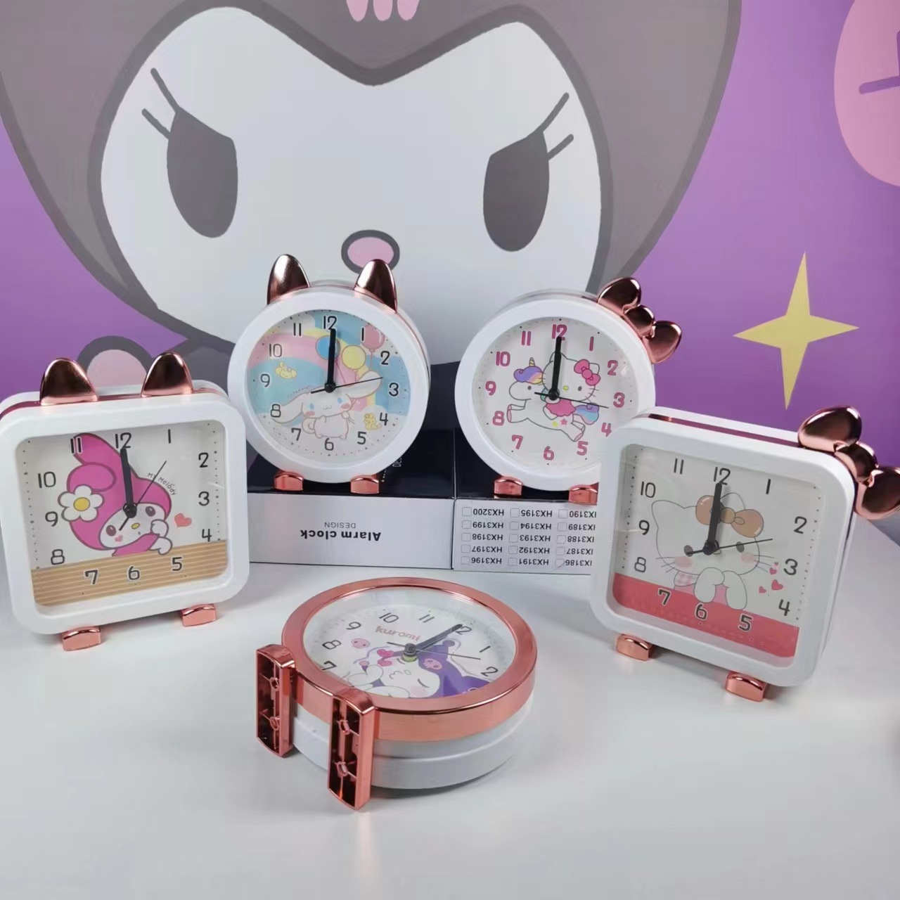 跨境新款创意卡通库洛米三丽鸥卡通闹钟学生卧室超静音懒人台钟