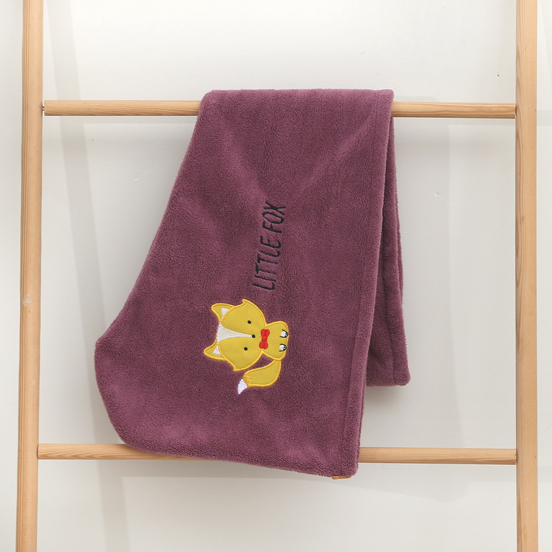 绣花卡通萌宠图案珊瑚绒干发帽洗头干发巾白底实物图