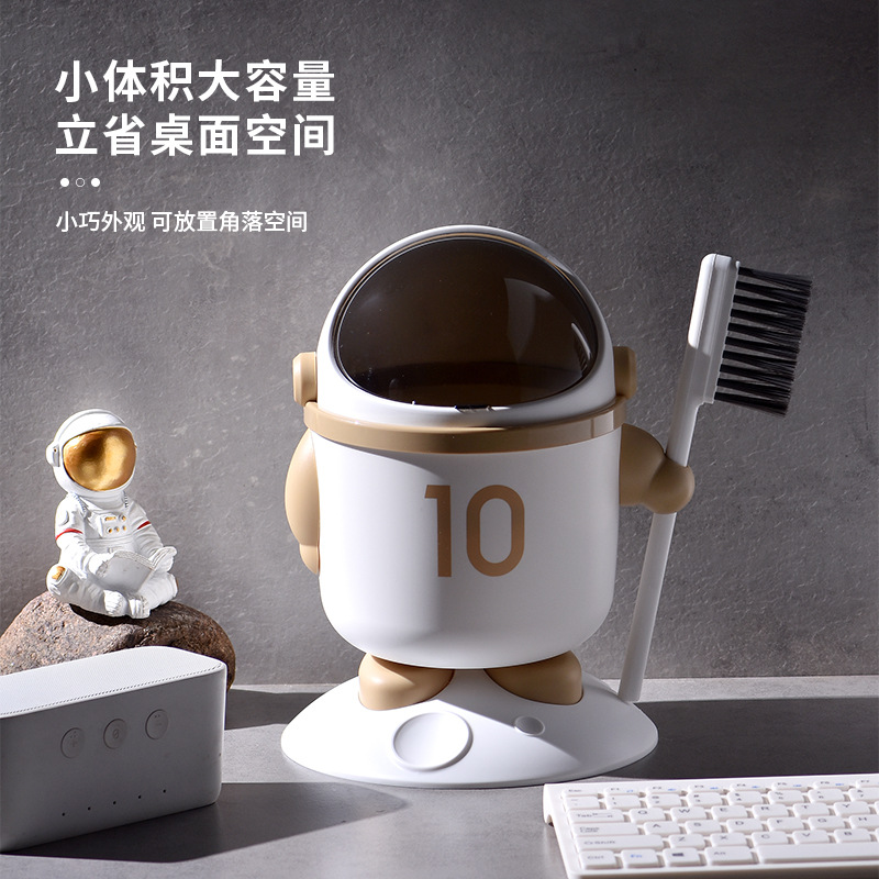 Astronaut desktop trash can, home living room covered storage bucket, student dormitory fruit peel, paper scraps and waste paper bucket Specification image