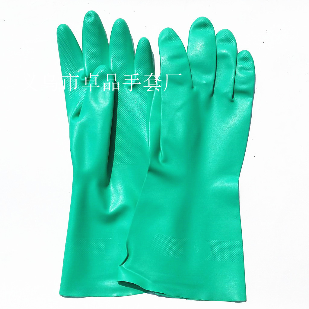 Green nitrile rubber protective acid and alkali resistant industrial gloves, oil-proof chemical thickened durable nitrile labor protection gloves Specification image
