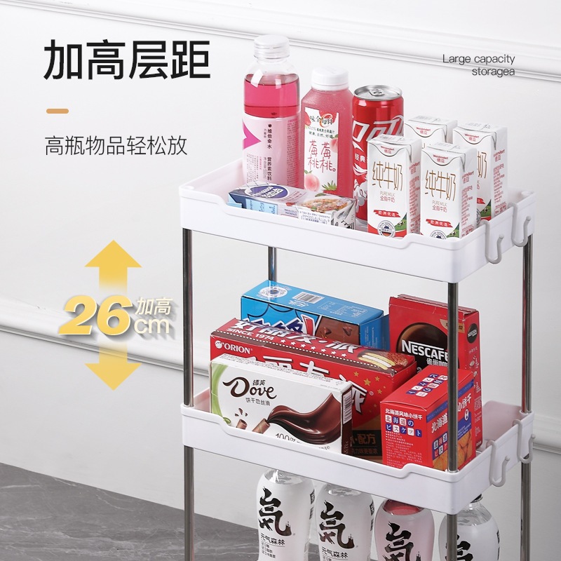 Trolley storage rack, floor-standing, multi-level bathroom, bathroom gap, living room, kitchen, tiered storage rack, small trolley for storage Specification image