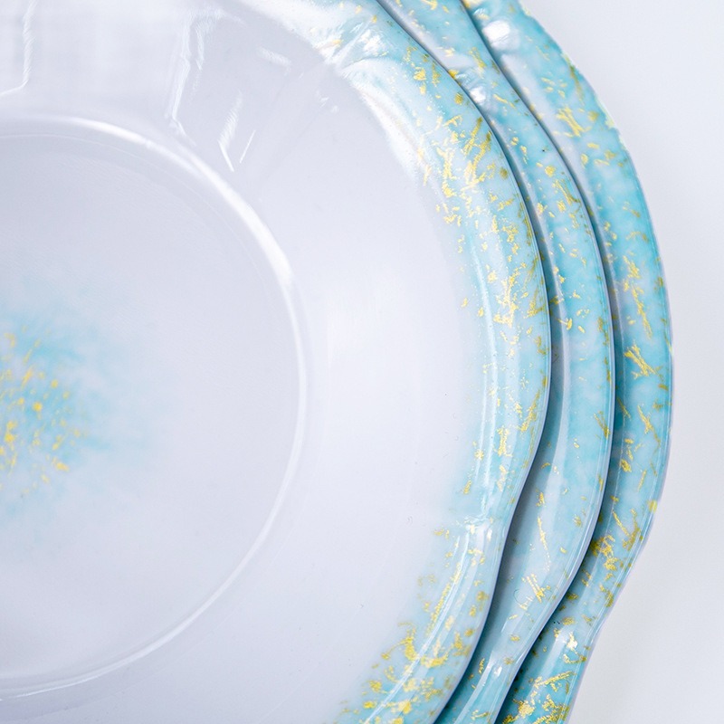 Melamine tableware, spring flower bowls and plates, ruffled edge round fruit plates, pastry plates, cold dish plates, salad plates, sushi plates details Picture