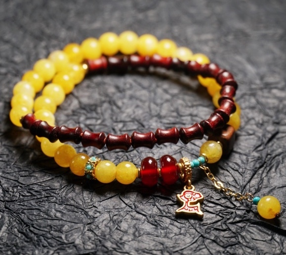Natural stone + wooden bead deer multi-layer handcrafted beaded bracelet, traditional Chinese style retro style