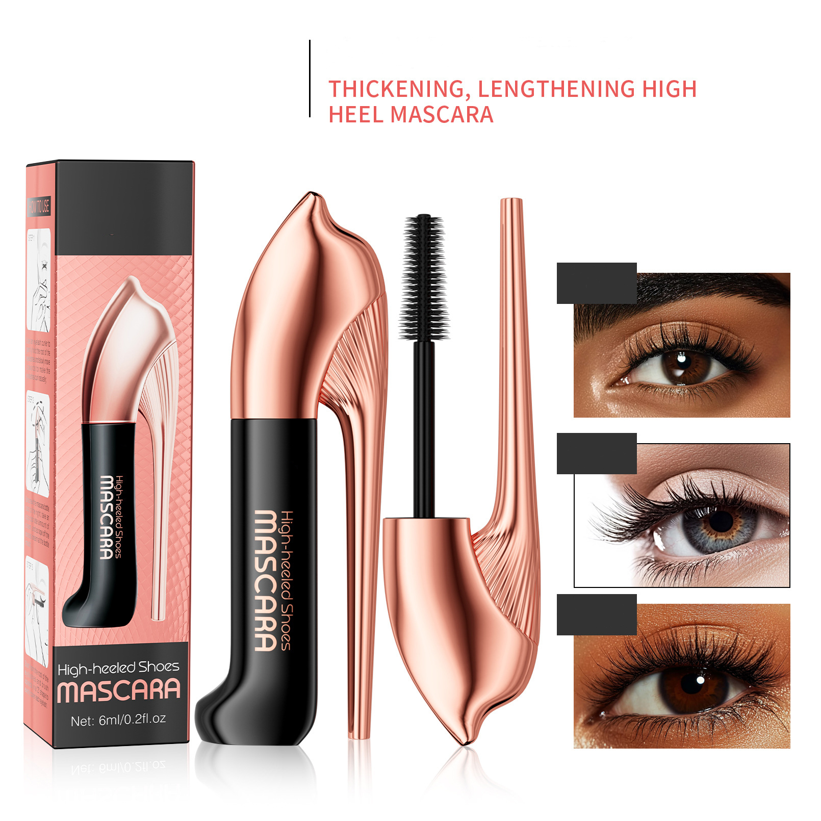 High-heel mascara - mascara primer - waterproof, long, thick and curly, non-fading women's mascara details Picture