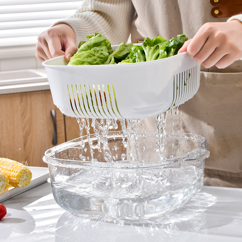 厂家直销PET多层沥水篮 果蔬洗菜篮子加厚带盖收纳盒厨房备菜火锅细节图